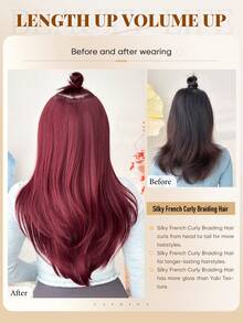 22英寸酒红色V形耐热合成纤维发夹，适合女性在圣诞节、万圣节、音乐节、派对和日常使用。 - 酒紅色 - 查看 7