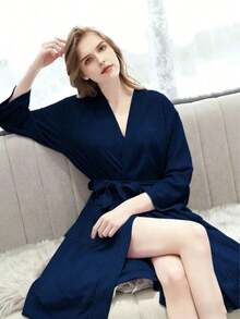 Bata de kimono de punto de gasa de algodón turco - Secado rápido - Suave, Bata de dama de honor [Bata desechable] - Blanco - Ver 4