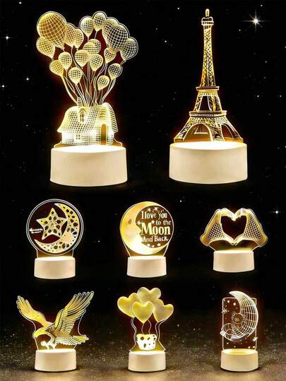 3D LED氛围装饰灯，新款：气球屋、月亮、心形气球、月熊、碧玺、埃菲尔铁塔、月亮灯笼、老鹰、星月、爱心手势台灯，创意投影灯，点亮浪漫圣诞之夜，适用于各种场景和风格，营造温馨氛围，家居装饰，适用于客厅、卧室、浴室，旅行用品，婚礼、派对、生日，送给男士、妈妈、爸爸、挚友、老师的礼物，新年礼物，配饰，趣味礼物