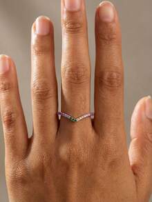 1pc 925 Sterling Silver Shallow V-Shaped Diamond Ring, Suitable For Daily Wear And Party, Vintage High-End Style, Jewelry Gift - Silver - View 5