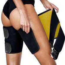 无缝腿部塑形吸汗跑步袖套，黑黄相间大腿压缩袖套 - 黑色 - 查看 5