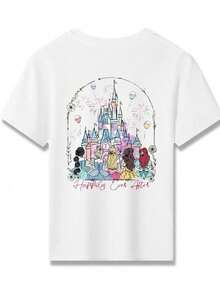 Disney Princesses And Castle Double-Sided Printed Pattern T-Shirts For Girls - Children's Clothing Design Short-Sleeved Casual And Cute Style Comfortable And Casual Wear All Year Round Suita - trắng - Xem 3