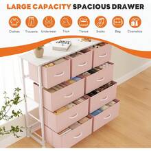 Sweetcrispy 9-Drawer Dresser, Fabric Storage Tower For Bedroom, Hallway, Entryway, Closet, Tall Chest Organizer Unit With Fabric Bins, Steel Frame, Wood Top, Easy Pull Handle - 粉色 - 查看 6