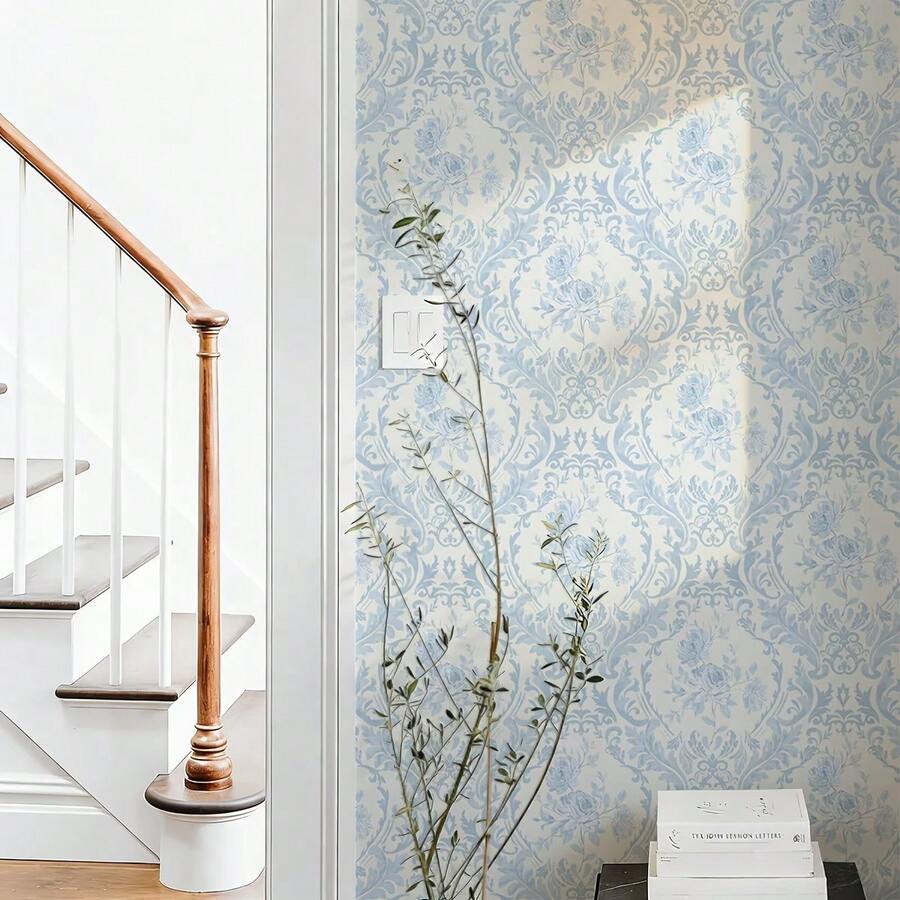 1 Cuộn Giấy Dán Tường Tự Dính Họa Tiết Hoa Châu Âu, Thiết Kế Họa Tiết Dây Leo và Hoa Hồng, Giấy Dán Tường Vinyl Màu Xanh Thanh Lịch, Chống Thấm Nước, Chống Ẩm, Tranh Dán Tường Hình Cây, Giấy Dán Tường Không Dính, Dễ Lắp Đặt, Thích Hợp Cho Nhà Bếp, Phòng Ăn, Phòng Ngủ, Phòng Khách, Trang Trí Cải Tạo Nội Thất, Trang Trí Nhà Thuê, Ghép Nối Thẳng, Nối Liền Mạch, Kích Thước 17.32x118.11/196.85/393.7 Inch - Hoa hồng - Xem 1