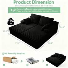 Sofas For Living Room Bonelss Couch (Sofá Para Sala) Sectionals For Living Room Set Furniture (Mueble De Sala) Black Couch And Lounge Chair Modular Sectional Sofa, New Cloud Sectional Couch With Deep Seat,Convertible Upholstered Boneless Couches For Living Room,Stripe Corduroy Fabric And Memory Foam Sectional Couches With Oversized Chaise ,Experience 30D High-Resilience Memory Foam That Cradles Your Body Like Floating On Air - The Modular Sectional Sofa's Frameless Design Eliminates Pressure Points For Movie Marathons Or Afternoon Naps.(Left Facing Chaise And Right Facing,Transform Your Space With Our Cloud Sectional Couch Featuring Memory Foam Couch That Adapts To Every Body Shape, Creating The Ultimate Sofas For Living Room Gatherings And Relaxation.♥♥Note: Multiple Packages May Arrive Separately. ♥♥Chaise) Black - 黑色 - 查看 4