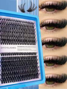 280 Clusters/114 Rows, 60D/80D Clustered, Voluminous, D-Shaped Curled Eyelash Extensions, 8-16mm. DIY Eyelash Extensions. Eyelash Clumps, Single Eyelashes, False Eyelashes. - Black - View 2