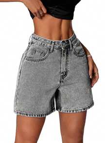 Quần short denim thêu hình bướm phong cách thường ngày dành cho nữ tuổi teen - Xám - Xem 3