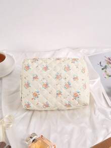 客製化刺繡化妝包，可客製姓名，粉色花卉格紋絎縫化妝包，伴娘新娘化妝收納袋，適用婚禮與新娘派對，大容量旅行化妝包，送禮首選 - 彩色 - 查看 14