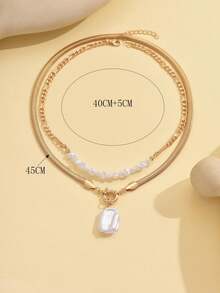 2pcs/Set Elegant Faux Pearl & Gold Chain Necklace Set, Minimalist Jewelry Layering Necklace Suitable For Daily Wear And Casual Outings - Gold - View 4