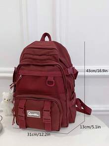 Large Capacity Multi-Compartment Cartoon Backpack With Dual Handles And Zipper, Anti-Theft Design, Suitable For Students Back To School, College Style, Women Travel & Vacation - Red - View 4