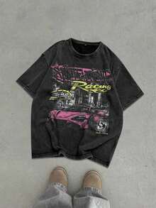 Women's Casual Washed Retro Style Round Neck Short Sleeve T-Shirt - Black - View 6