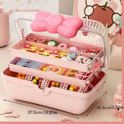 1 Piece Sweet 3-Compartment Ring Storage Box For Hair Accessories, Jewelry, Cosmetics, Etc. Suitable For Living Room, Bedroom, Hair Clips, Makeup Organizer, Valentine's Day.