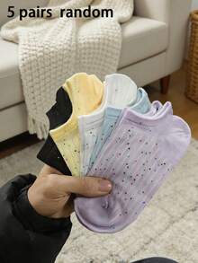 5 pares de calcetines bajos de mujer con estampado de rayas de colores aleatorios, calcetines invisibles - Multicolor - Ver 4