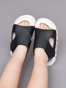 1 par de sandalias planas y lindas con diseño simple, de PU con , suela suave antideslizante, apropiadas para bebés en la playa durante el verano - Negro - Ver 8