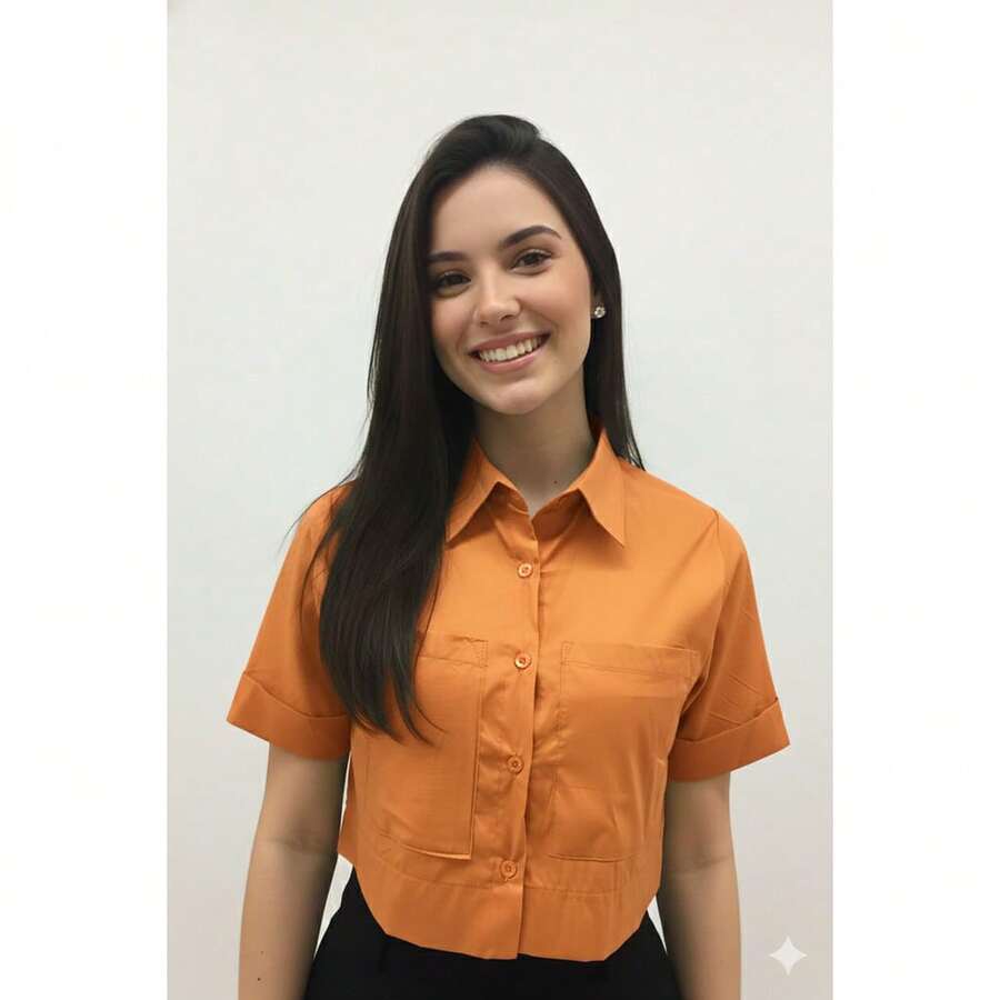 Elegant Casual Shirt In Cotton/Polyamide With Folded Sleeves - Màu Hồng  San hô - Xem 1
