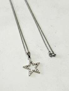 Star Studded Chain Choker Necklace Glitter Stainless Steel - 鑲釘 - 查看 3