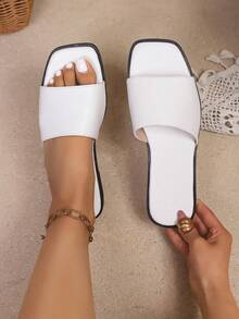 Sandálias Rasteiras Femininas Estilo Francês Retrô, Em Pu De Alta Qualidade, Com Bico Quadrado E Tira Única, Na Cor Branca. Versáteis, Elegantes, Leves, Antiderrapantes E Confortáveis, Oferecem Excelente Suporte E São Perfeitas Para A Primavera E As Férias. Ideais Para Uso Diário, Praia, Páscoa, Dia Das Mães Ou Como Presente De Natal. - Branco - Ver 5
