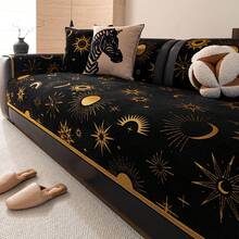 1 件金色彗星雪尼尔沙发靠垫套，太阳、月亮、星星提花图案，适合斋月及所有季节，防刮擦，防尘，适用于客厅、卧室、办公室的 1/2/3/4/5 座沙发和组合沙发。 - 黑色 - 查看 2