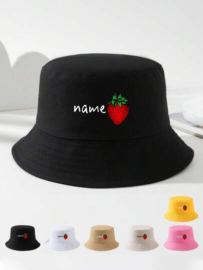 1顶男女通用品牌草莓印花渔夫帽，透气时尚百搭，户外运动旅行沙滩必备遮阳帽