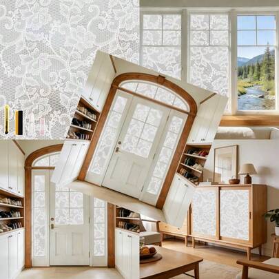 Frosted Window Privacy Film White Lace Stained Glass Window Film Static Cling Removable Privacy Decal Sun Blocking Decorative Tint With Effect For Home Doors And Office 17.5 X 78.7 Inch