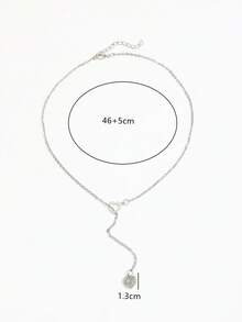 1pc Fashionable Delicate Petite Rhinestone Heart Shaped Adjustable Y-Necklace, Minimalist Sweater Chain For Women - Silver - View 6