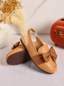1 Pair Girls' PU Bow Soft Bottom Breathable Closed Toe Flat Sandals, Suitable For Spring And Summer - Brown - View 14