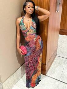 2026 Summer New Fashion Strapless Dress, Unique V-Neck Design, Sleeveless Shoulder Belt Style Tight-Fitting Women's Evening Dress - 01 - Xem 1