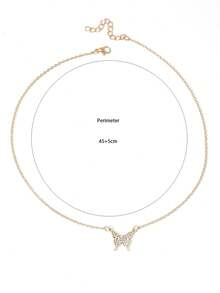 1pc Delicate Fully Rhinestone Butterfly Necklace, Fashionable Versatile Crystal Butterfly Collarbone Chain For Women - Gold - View 6