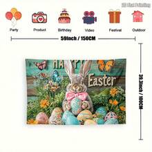 2D Flat Top Selection, 1 Piece Easter Bunny Basket Photography Background Cloth  Using 2D Flat Printing Technology, Bright Floral Patterns Paired With Rustic Wood Grain Background, Suitable Easter, Birthday Parties, Weddings, Garden Gatherings, And Various Other Occasions Durable Decoration.New Tab Page Opens, 2D Flat Style - Multicolor - View 3