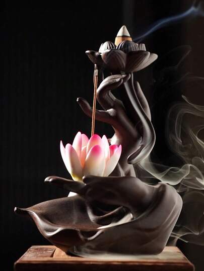 1pc Ceramic Hand-Shaped Floral Incense Burner, Backflow Incense Holder For Indoor Waterfall Incense, High-End Aromatherapy Decor For Desk, Zen Incense Burner For Home , Tea Table Accessory, Suitable For Meditation, Yoga, Spa And Home Decor, Applicable For Aromatherapy And Tea Ceremony, Unique Gift Idea, Suitable For Holiday Home Fragrance, Christmas, Halloween, Easter, Valentine's Day