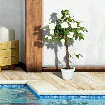 Large Artificial Rose Bushes, 90 Cm, Artificial Plant, Potted Plastic Artificial Rosebush, Realistic-Looking Artificial Tree, For Living Room, Bedroom, Office, Garden, Modern Decoration, Gift