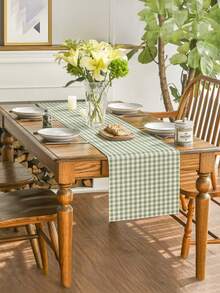 1pc Modern Minimalist Plaid Table Runner, Rectangular Tablecloth, Available In Multiple Sizes, Suitable For Home Dining, Home Decor, Outdoor Parties And Restaurant Decoration, Perfect Gift For Outdoor Dining Table Setting, Linen-Like Texture - Light Green - View 6