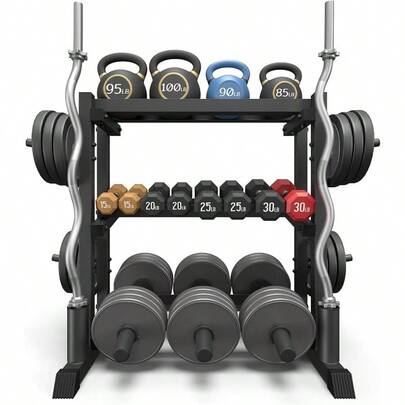 3 - Tier Dumbbell Rack, 1100LB Capacity Adjustable Weight Rack Home Gym, Heavy - Duty Weight Stand Dumbbells Kettlebells Weight PlatesRack Only