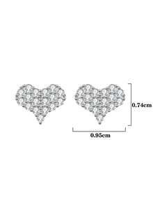 2pcs Minimalist Luxury 925 Sterling Silver Earrings With 1.5mm X 34pcs Moissanite Heart Design, Suitable For Women's Daily Wear, Party, Holiday, Valentine's Day, Mother's Day, Wedding Anniversary, Women's Jewelry Gift - Silver - View 3