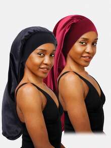 Solid Hair Bonnet Silk Bonnet Satin Bonnet - Black - View 11