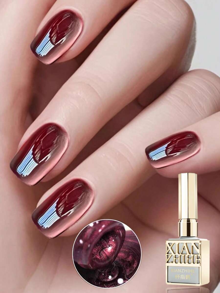 Ancora Red Cat's Eye Nail Gel 2026 New Wine Red Glass Bead Soak Off Uv Lamp Need Base Glossy & Matte Top Coat Acrylic Press On Nails Long-Lasting Nail Supplies For Nail Art DIY Women Beauty Gift - 酒紅色 - 查看 1