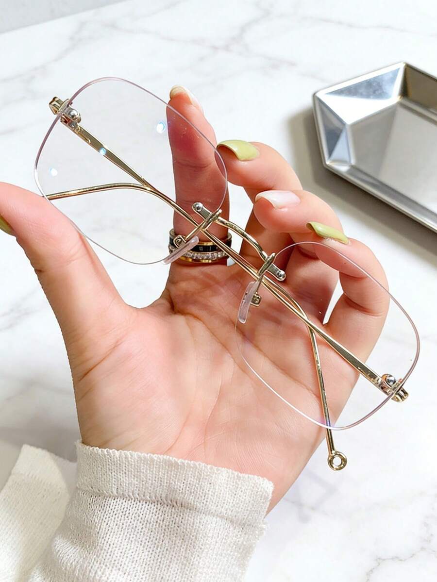 1pc Women's Frameless Clear Lens Glasses, Retro Style - Clear - View 1