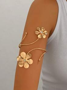 6PCS Set Metal Minimalist Summer Vacation Style Adjustable Loose Arm Cuff Bracelet Set, Perfect For Summer Parties, Travel, Gifts And Wearing - Gold - View 5