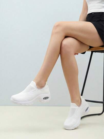 Women's Pink Cushioned Shock-Absorbing Casual Sneakers, Suitable For Running, Leisure, Dancing, Nursing, Rocker Shoes, Platform Shoes, Chunky Sneakers