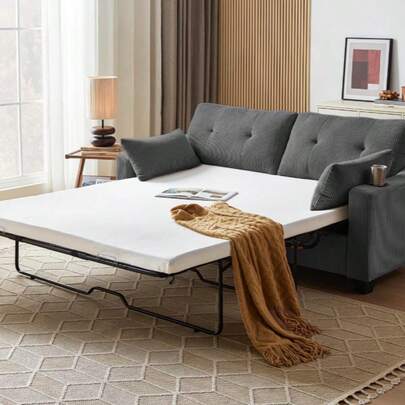 Pull Out Sofa Bed, Queen Size Sleeper Sofa, 2-in-1 Convertible Corduroy Couch with USB Charging, Memory Form Couch for Living Room, Apartment and Small Space (Dark Grey, Corduroy - Queen Size)