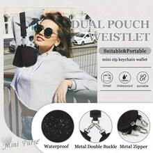 Integrated Portable Card Holder And Small Coin Purse, Multifunctional Zipper Wrist Keychain Organizer, TSA Approved, Casual Style, Polyester Material, No Power Required - 粉色 - 查看 2