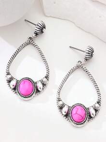 1对复古几何不对称绿松石吊坠耳环，欧美风格，女士款 - 耳飾 - 查看 4