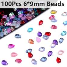 100 piezas de cuentas sueltas de forma de gota de vidrio de 6*9mm para hacer collares, aretes y manualidades de joyería - 100 gotas de agua transparentes, cada una de 6*9 mm de tamaño - Ver 10
