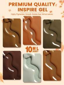 YOKEFELLOW 不含TPO和HEMA的6色秋冬凝胶指甲油套装，10毫升莫兰迪橙棕色美拉德色系可卸甲凝胶指甲油套装，适合女性在家美甲沙龙使用，新品 - 彩色 - 查看 3