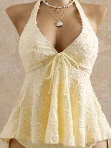 Bellisia Women's Relaxed Vacation Polka Textured Fabric Camisole Yellow Bikini Tankini Elegant Dress Women Beach Outfit Women's Beach Bikinis Summer 2026 Women's Summer Vacation, Graduation Season, Wedding Season, Back-To-School Season, Easter Season Party & Lunch Cute Casual Summer Camisole - Sweet,, Countryside Style Knit Texture, Ruffle Detail, Elastic Waist, Relaxed Hemline, High Low Design, Yellow Spaghetti Strap Tankini New Year's Wear Party A Numbered Women's Off--Neck And Backless Casual Vacation Topboho Easter Beach Outfits Hawaii Music Festival Tropical Vacation Yellow Bathing Suit Set Vintage Swimsuit Lemon Bathing Suit Lace Swimsuit Seashell Bathing Suit - 黃色 - 查看 2