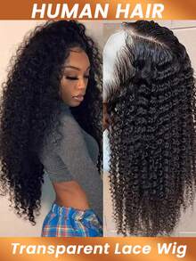 Water Wave Curly Lace Front Wigs Human Hair Natural And Soft Human Hair Wig 5x5 Transparent Deep Wave Lace Closure Wig For Women 180% Density - Natural Black - View 5