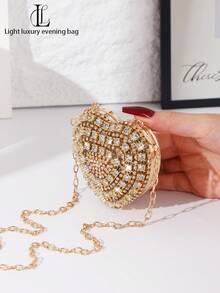 闪耀复古水晶镶嵌迷你心形唇膏盒，优雅女士手拿包、单肩包、零钱包、链条包，适合搭配各种服饰，是婚礼、派对、舞会、生日礼物和节日礼物的理想之选。 - 金色 - 查看 6