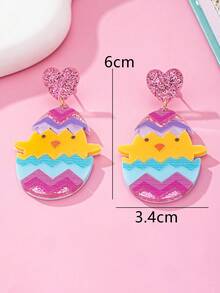 1对时尚复活节亚克力耳环，心形、裂蛋、小鸡设计，印花图案，节日礼物首饰 - 蛋 - 查看 6