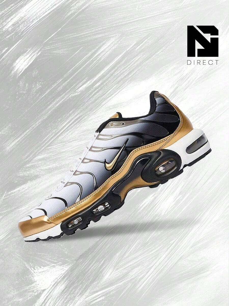 Nike Air Max Plus Premium Footlocker 50th Anniversary– Men's Lifestyle Sneakers – Shoes For Man-Vintage-Spring & Summer-Inspired Running Shoes, Shock-Absorbing Comfort, Gym To Streetwear Casual Wear-Mother's Day Gifts-Father's Day Gift–HM0352 100 - White/Metallic Gold/Black - 查看 1