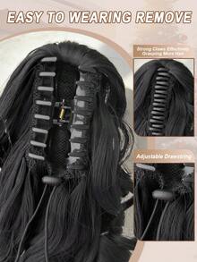 12 Inch Black Deep Wave Thermoplastic Fiber Synthetic Ponytail Hair Extension, Claw Design, Suitable For Women's Party And Daily Use - Black - View 10